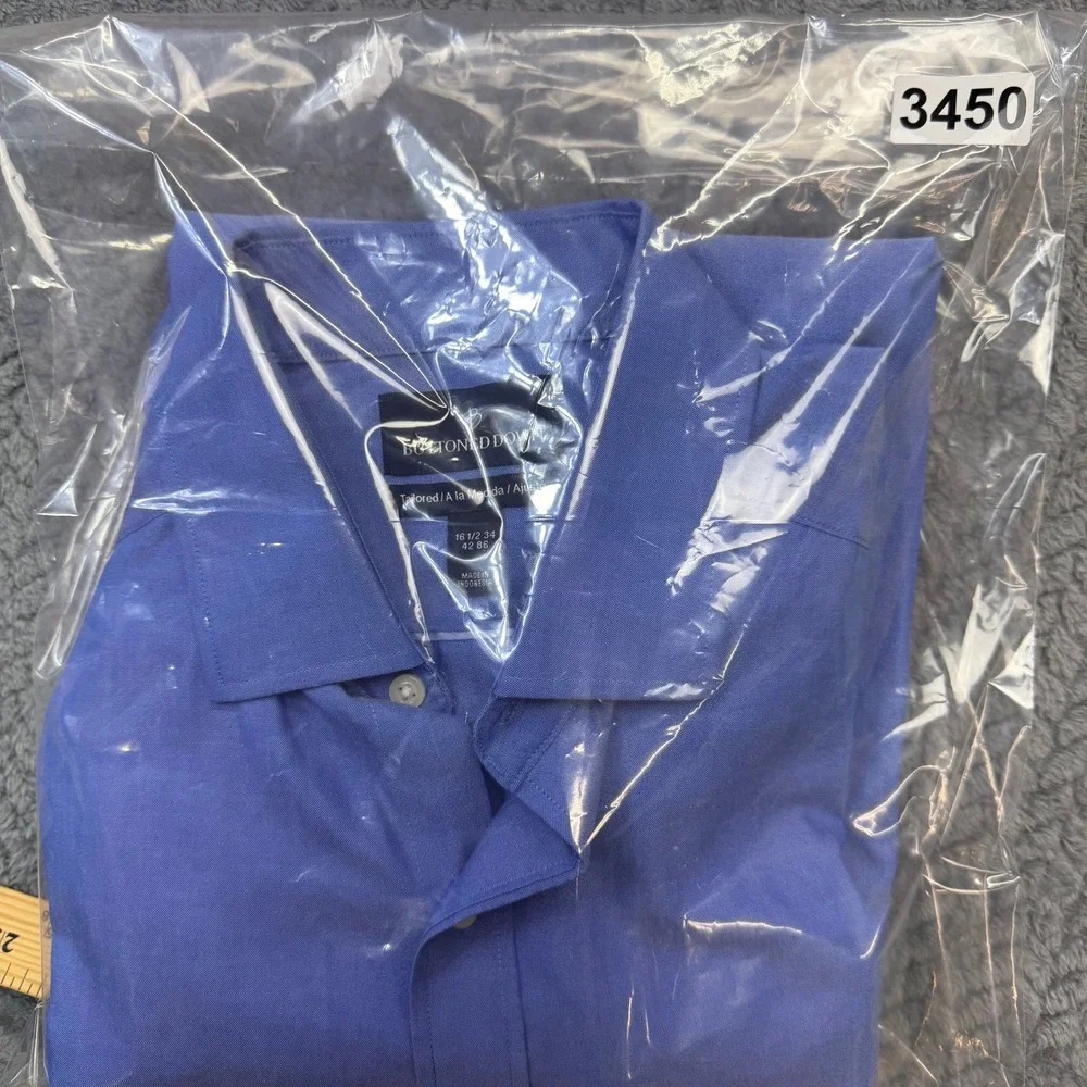 Buttoned Down Dress Shirt Mens 16.5 34 Tailored Fit Blue Cotton Solid LS